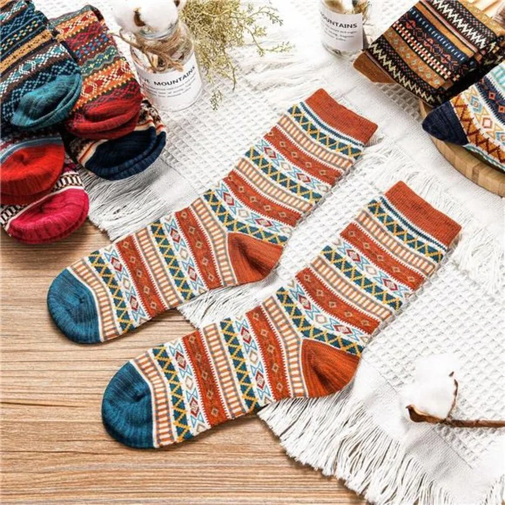 WOOL BLEND Beautiful Boho Bohemian Valentine GIFT IDEA 9 Pairs Women's Socks